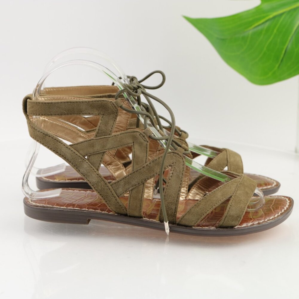 Sam Edelman Womens Gemma Sandals Size 5.5 Olive Green Suede Lace Up Flat Shoes - Picture 8 of 12